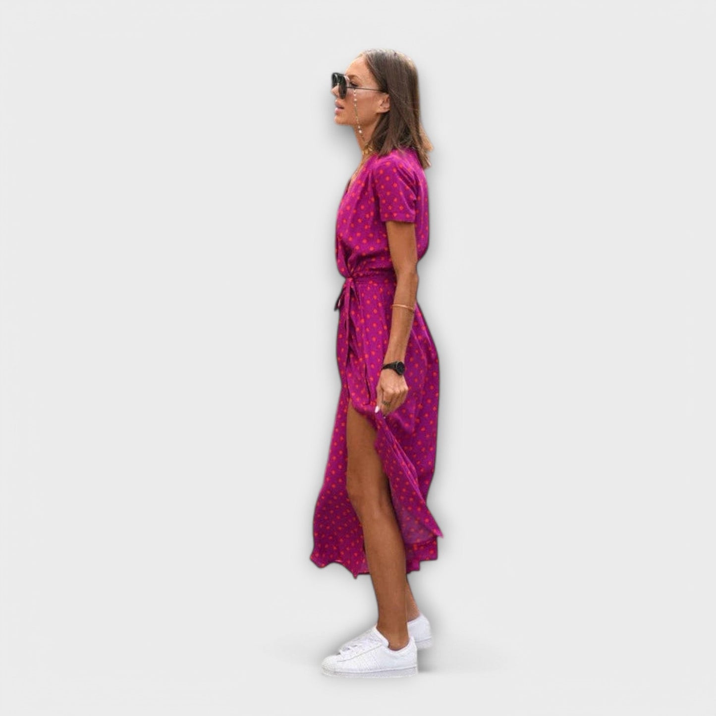 Renate | Women's Casual Long Dress with V-Neck and Belt
