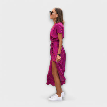 Renate | Women's Casual Long Dress with V-Neck and Belt