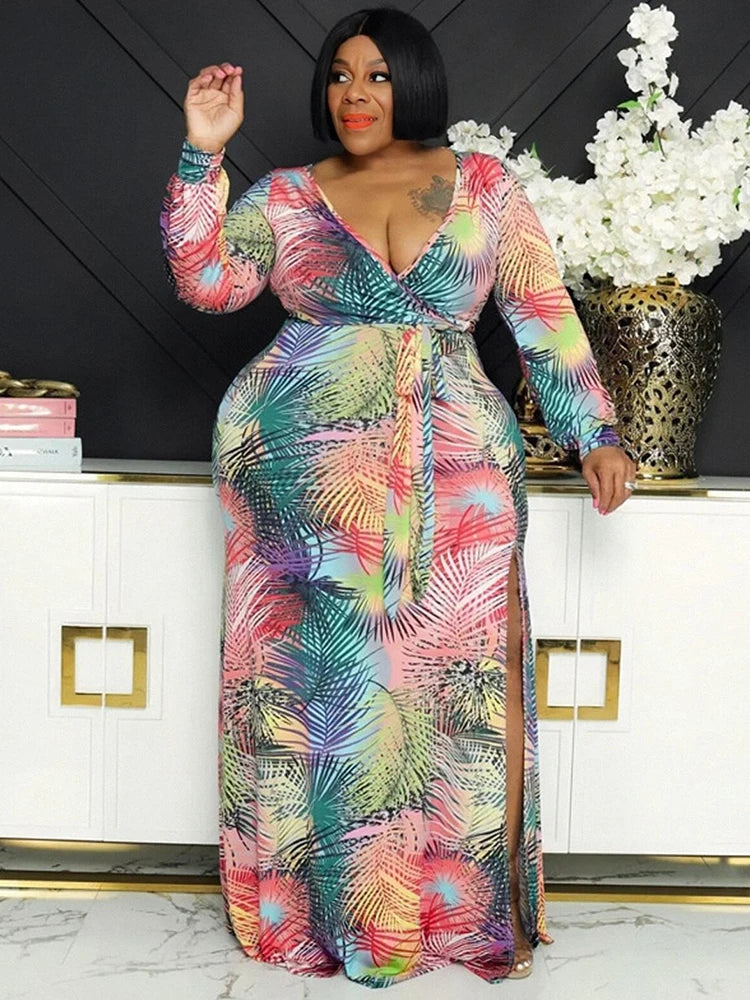 Woman Maxi Dress Long Sleeve Floral Ladies Casual Plus Size Dress  Milanni Fashion   