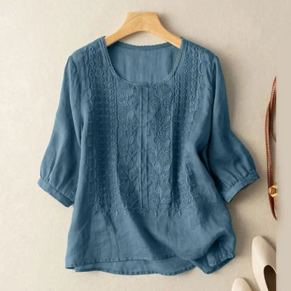 Camille | Floral relaxed blouse with artisan embroidery and easy comfort