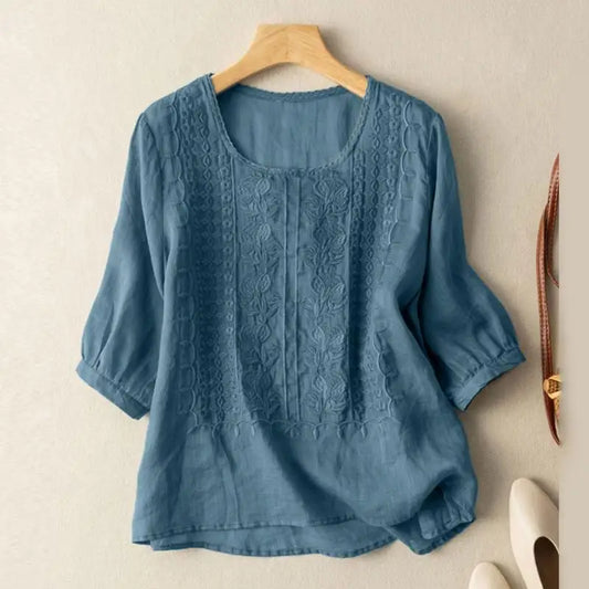Camille | Floral relaxed blouse with artisan embroidery and easy comfort