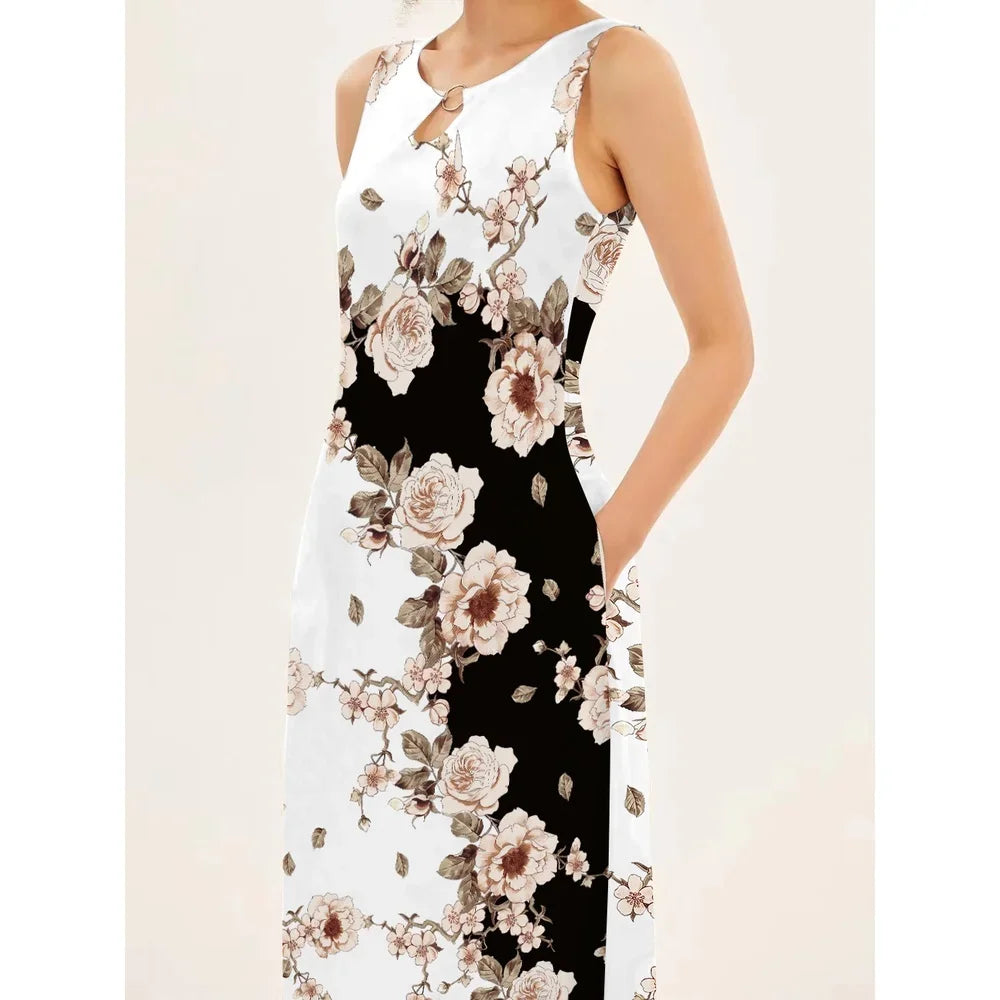 Flower Print New Casual Sleeveless Long Dress Maxi Dress Milanni Fashion   