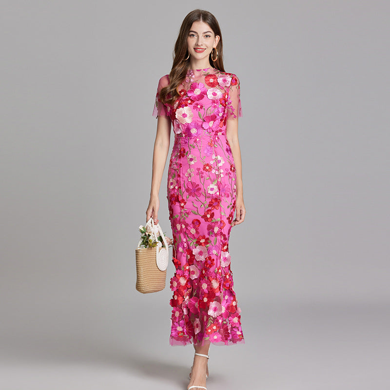 Verena | Women's Sheer Maxi Dress with Blumenstickerei