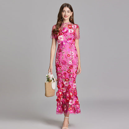 Verena | Women's Sheer Maxi Dress with Blumenstickerei
