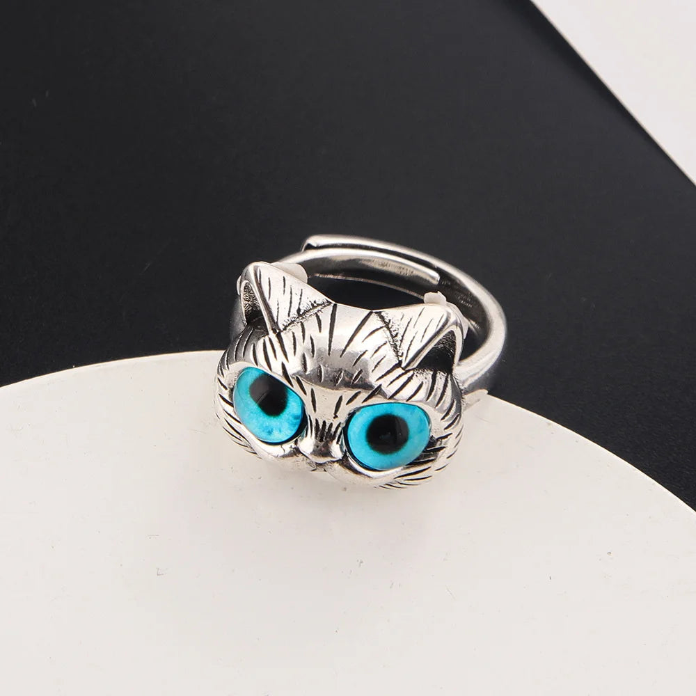 Cute Silver Alloy Cat Ring with Cat Eye Adjustable Opening for Women Trendy Jewelry Gift Milanni Fashion