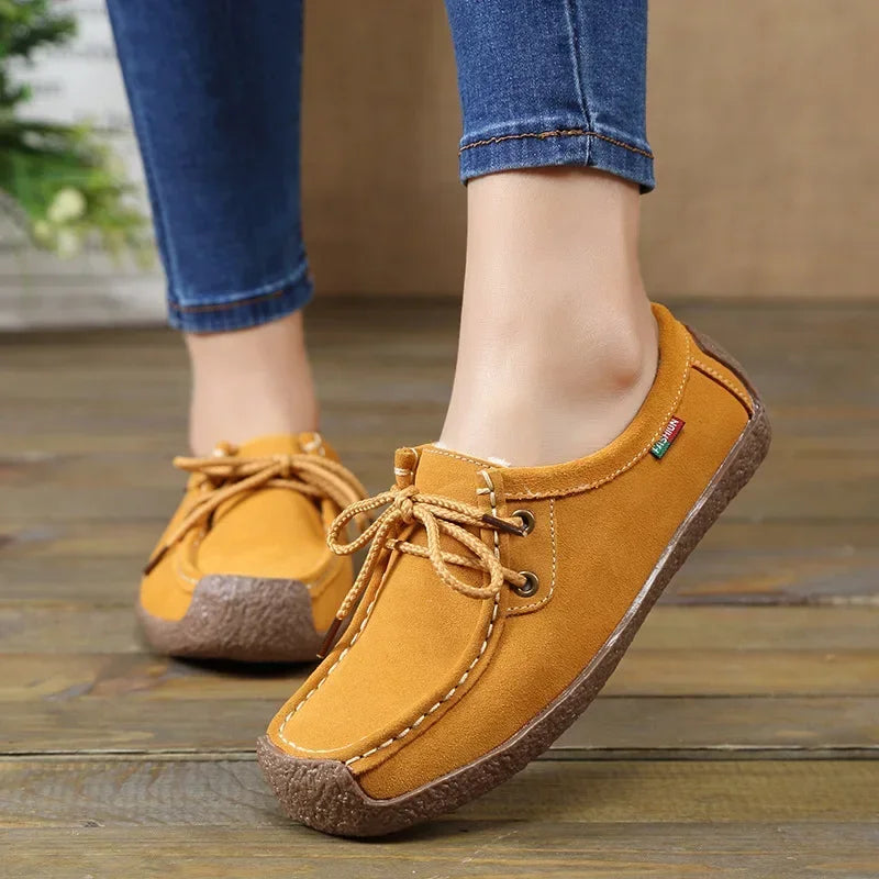 Suede Leather Flats Sneakers Lace Up Moccasins Ladies Shoes Fashion Loafers for Comfortable Stylish Wear Milanni Fashion