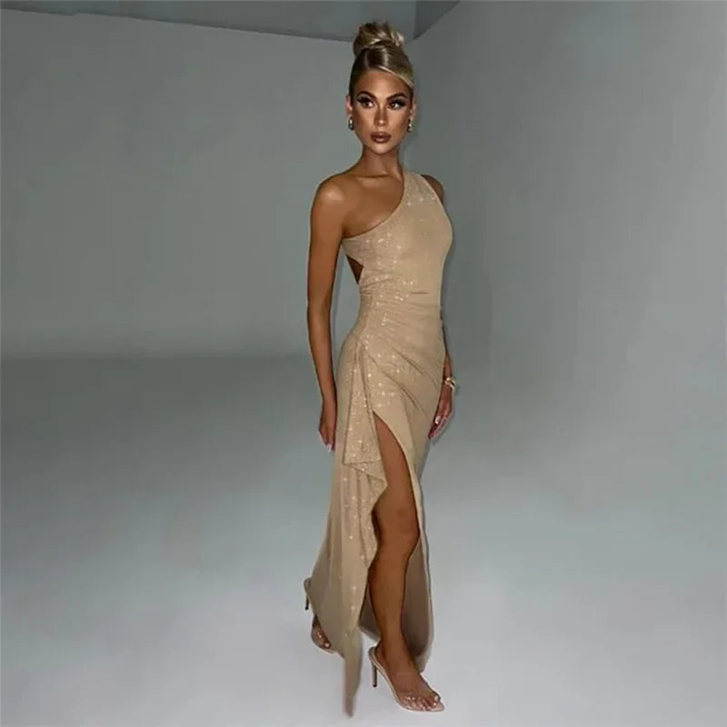 Sparkle Glitter Split Sexy Party Dress Strapless 2024 Dress Slim Bodycon Elegant Midi Long Dress  Milanni Fashion   