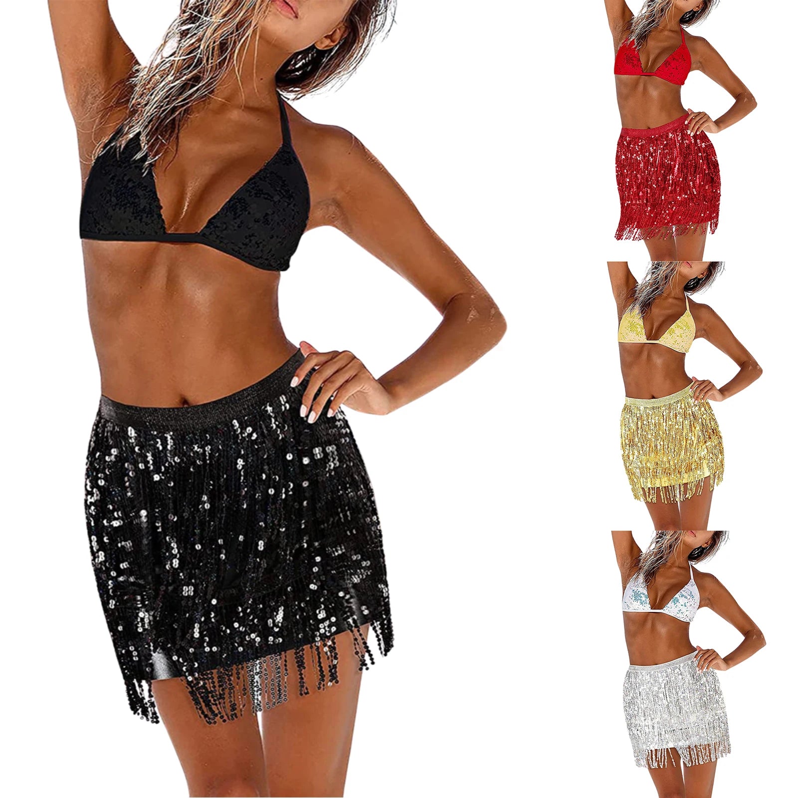 Sequined Fringe Mini Skirt Glitter Elastic Waist Skirt for Dance and Rave Parties Stylish Night Out Wear Milanni Fashion