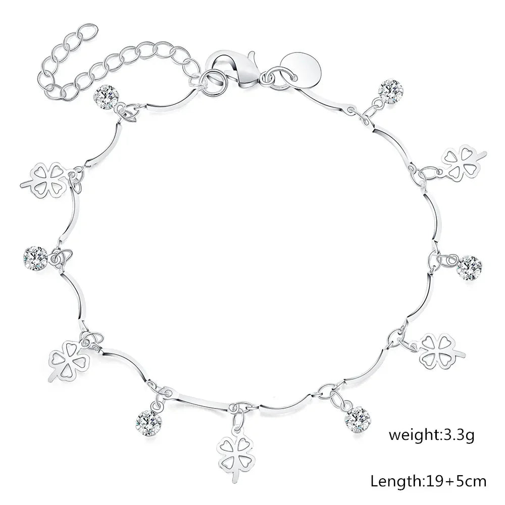 925 Sterling Silver Four-Leaf Clover Zircon Chain Bracelet Fashion Jewelry for Women Milanni Fashion