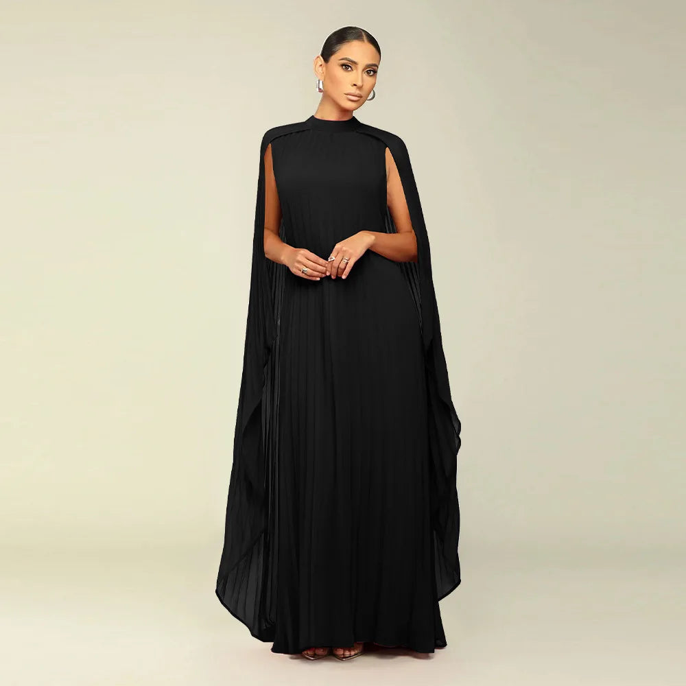 Female Stylish Solid Color Round-Neck Shawl Chiffon Evening Maxi Dress Maxi Dress Milanni Fashion   