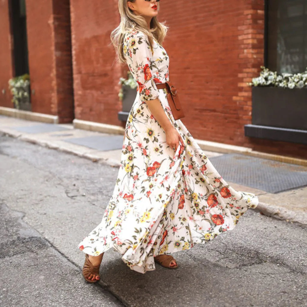 Spring Autumn Vintage Flower Floral Print Maxi Dress Maxi Dress Milanni Fashion   