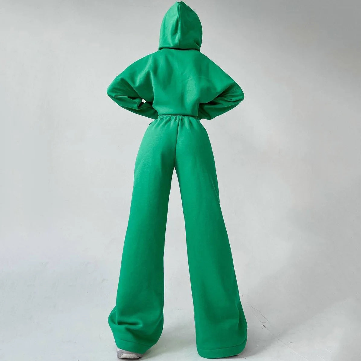 Hooded Pocket Hoodie Set Loose Top Wide Leg Trousers Casual Two-Piece Outfit for Women Milanni Fashion Green XL