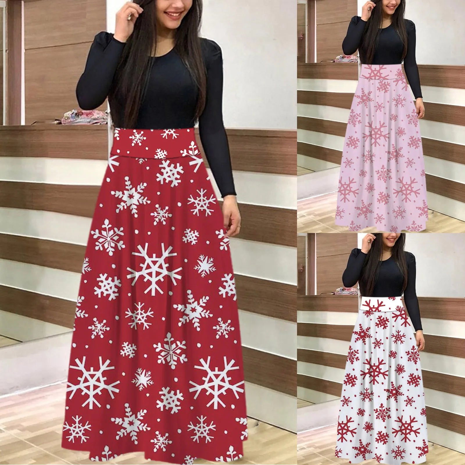 Elegant Dress For Women Christmas Printed Fall Holiday Xmas Long Sleeve Tree Dress Women Party Slim Fit Casual Dress Maxi Dress Milanni Fashion   