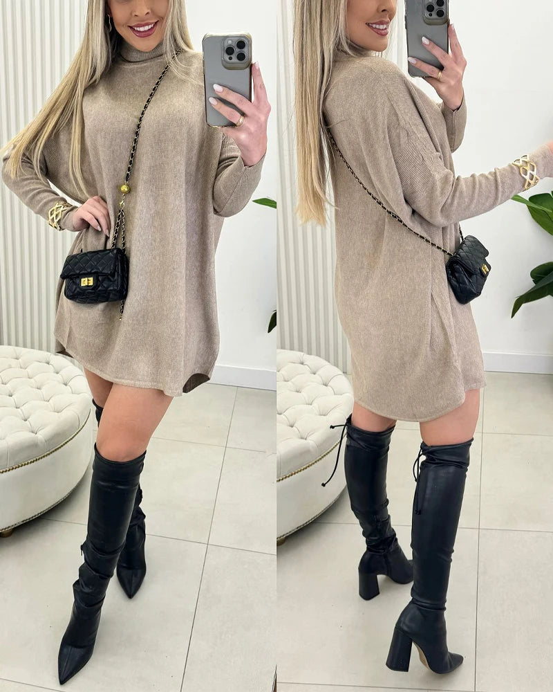 High Neck Batwing Sleeve Sweater Dress Knitted Casual Fall and Winter Dress  Milanni Fashion   