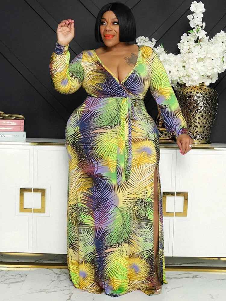 Woman Maxi Dress Long Sleeve Floral Ladies Casual Plus Size Dress  Milanni Fashion   