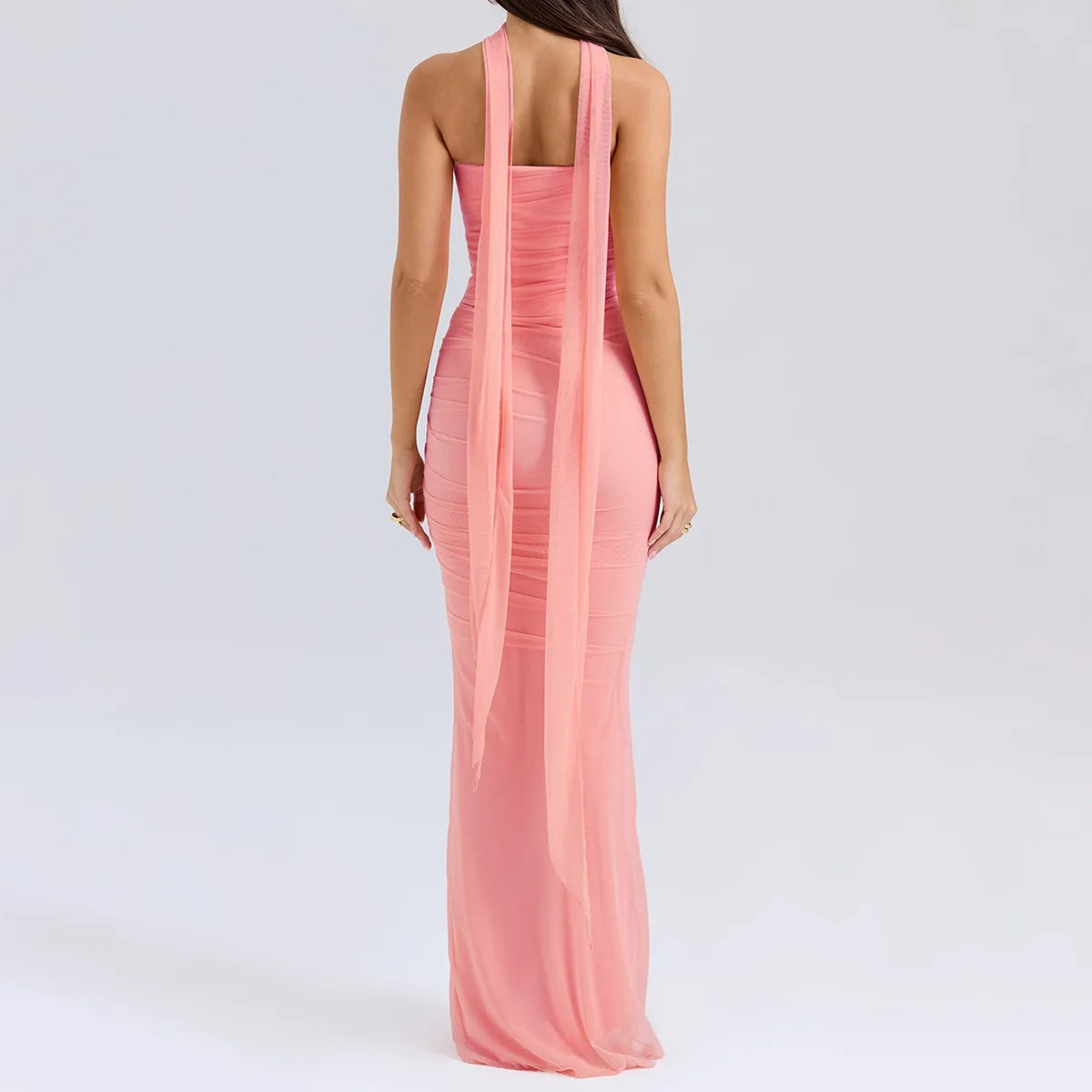 Pink Strapless Corset Top and Maxi Skirt Elegant Mesh Dress Sexy Two-Piece Set for Women Stylish Outfit Milanni Fashion