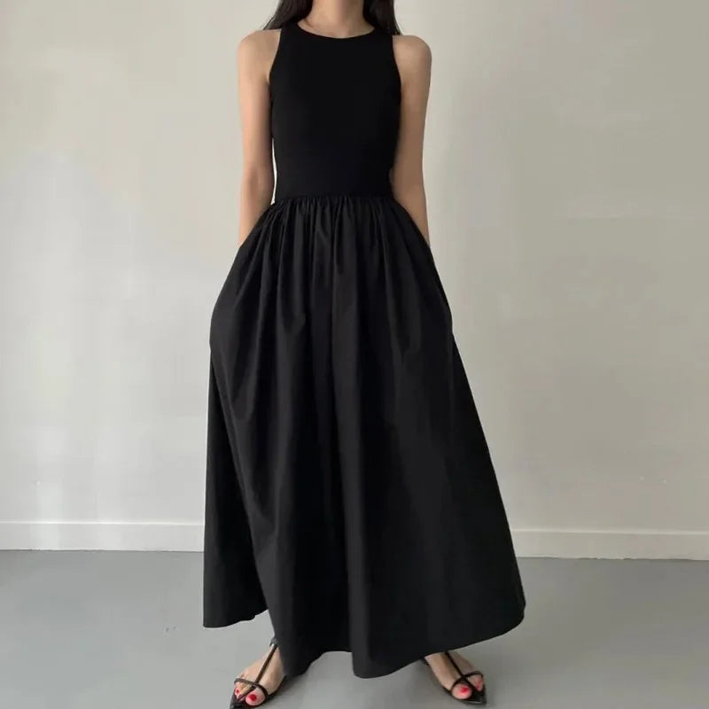 Simple Elegant Long Dress For Women Round Neck Sleeveless High Waist Temperament Dress Maxi Dress Milanni Fashion   