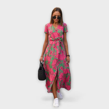 Renate | Women's Casual Long Dress with V-Neck and Belt