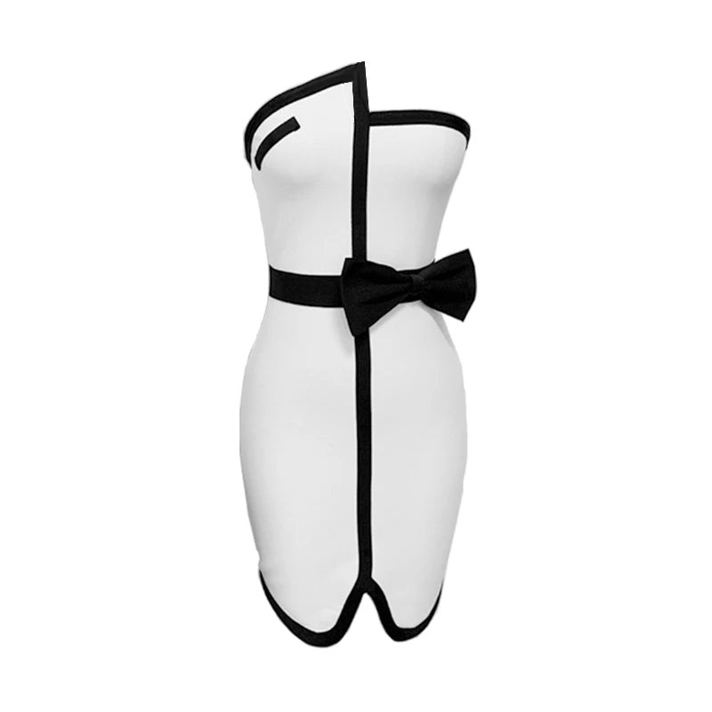 Patchwork Bow Strapless Bodycon Mini Bandage Dress Elegant and Stylish Party Wear for Women Milanni Fashion