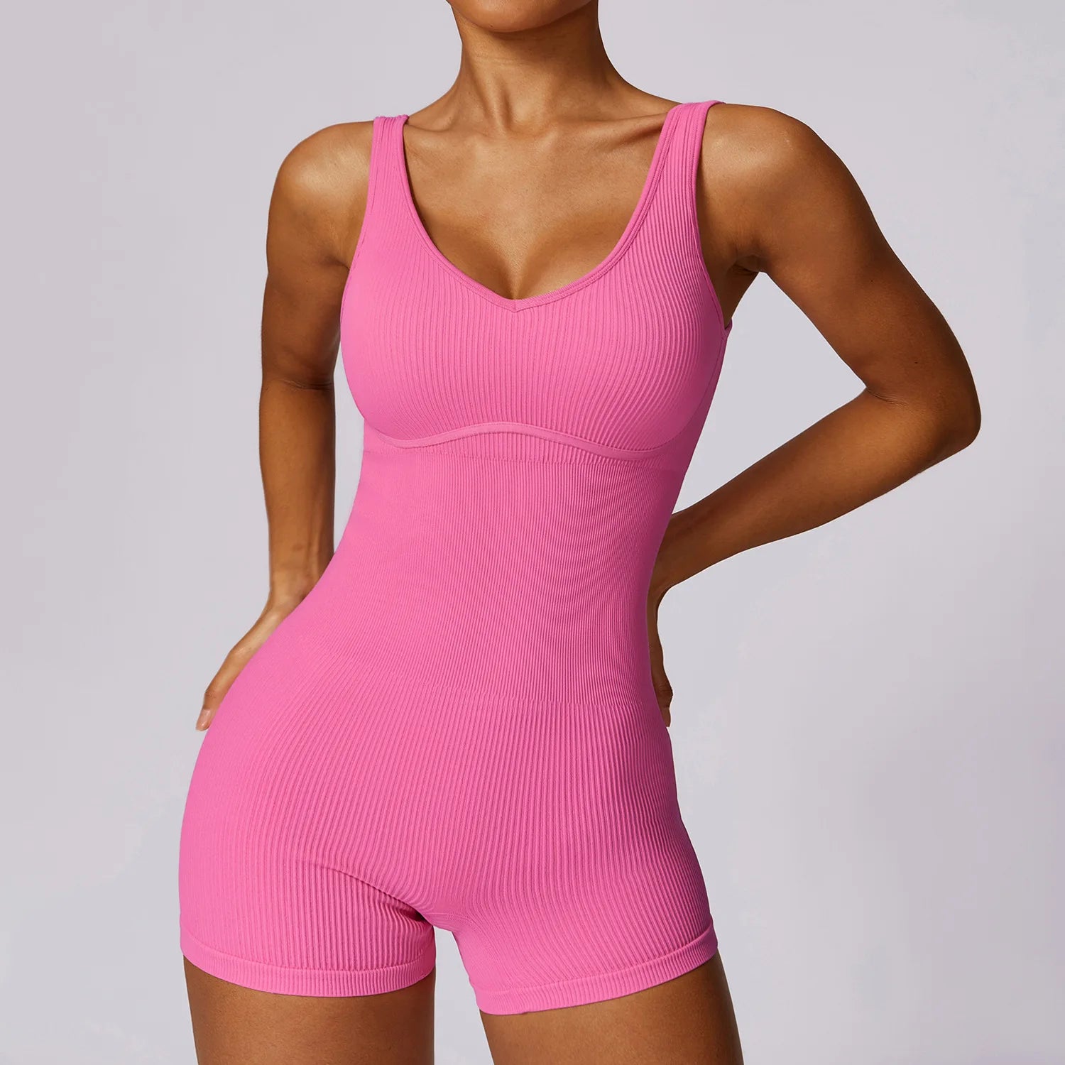 Seamless Threaded Yoga Jumpsuit Gym Clothing Set Yoga Wear Pilates Workout Outfit Push-up Activewear  Milanni Fashion rose pink S CHINA