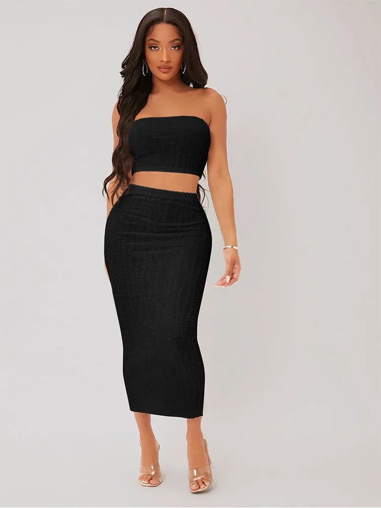 Solid Color Wrap Crop Top & Skirt Set Casual Two Piece Outfit for Women Stylish & Elegant Milanni Fashion