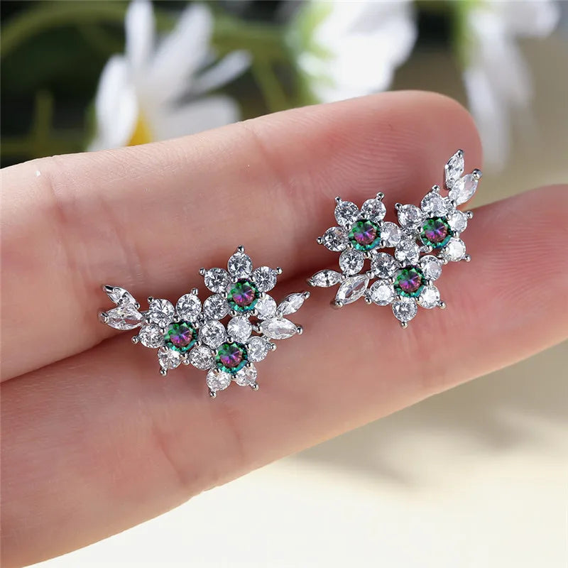 Luxury Crystal Green Flower Stud Earrings Vintage Zircon Round Wedding Jewelry for Women Milanni Fashion