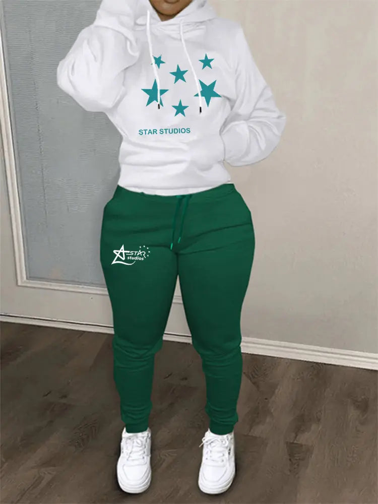 Designer Fleece Sweatshirt & Sweatpants Hoodie Sportswear Women's Designer Tracksuit  Milanni Fashion White Green L 