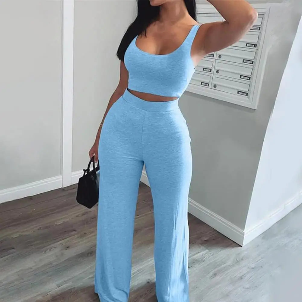 Tank Crop Top & Straight Pants Lounge Wear Matching Ensemble Outfit Women’s Two-Piece Set Milanni Fashion