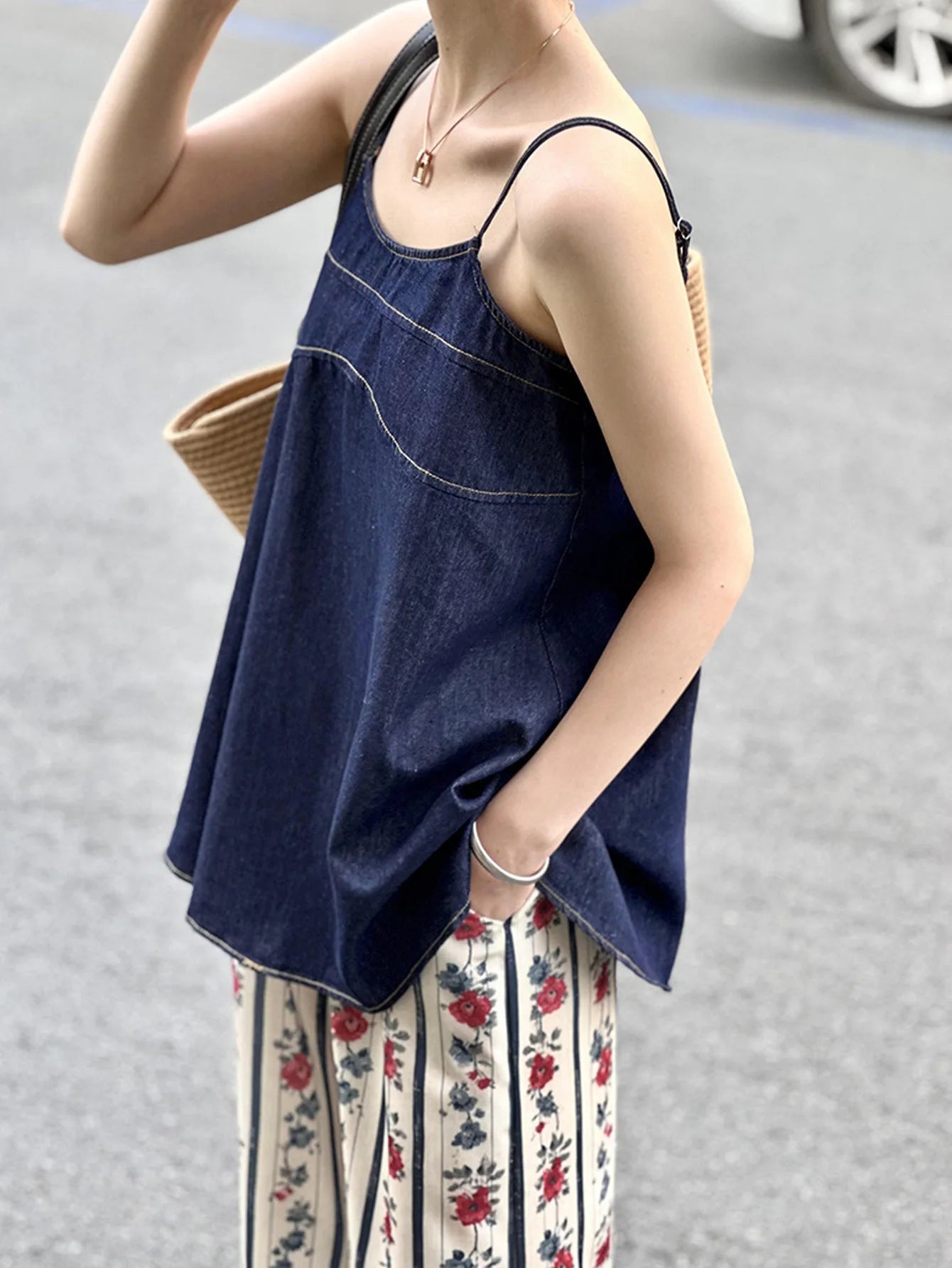 Blue Denim Camisole Vest Innovative Unique Loose Sleeveless Top for Women Casual Summer Wear Milanni Fashion