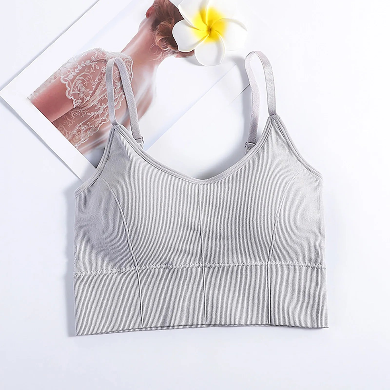 Stretch Cotton Yoga Bralette Adjustable Strap Wireless Full Cup Bra for Ultimate Comfort and Support Milanni Fashion Grey One Size Russian Federation