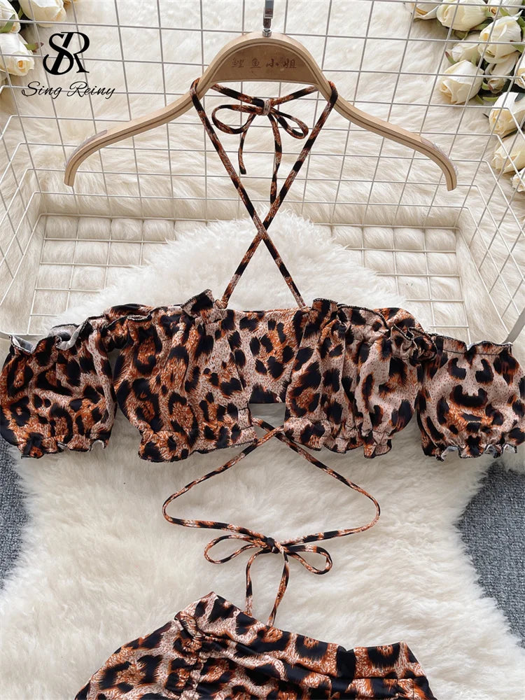 Leopard Print Sexy French Strapless Camisole and Folded Short Skirt Cosplay Lingerie Two-Piece Set Milanni Fashion