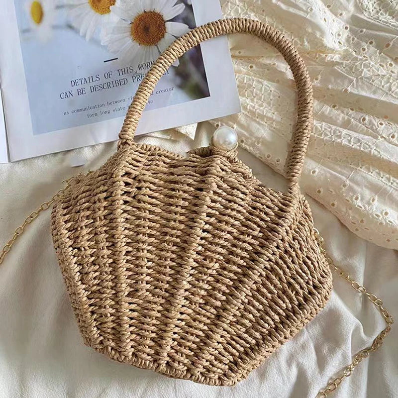 Shell Shaped Small Messenger Bag Rattan Woven Beach Fashionable Crossbody Bag  Milanni Fashion   