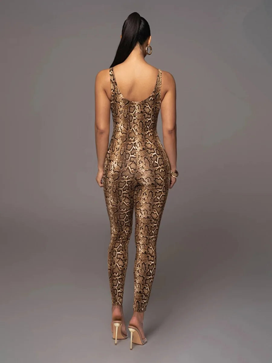 Leopard Print Skinny Nightclub Jumpsuit Spaghetti-Strap Yoga Fitness Outfit Stylish Activewear for Women Milanni Fashion