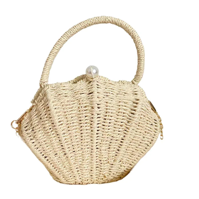 Shell Shaped Small Messenger Bag Rattan Woven Beach Fashionable Crossbody Bag  Milanni Fashion   