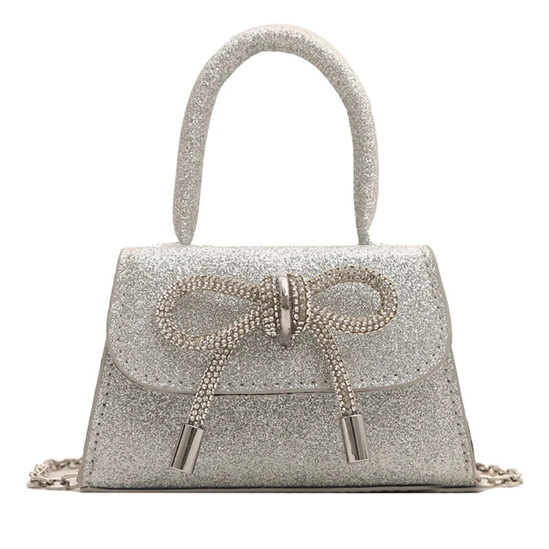 French Light Luxury Diamond Sparkling Mini Handbag Fashion Bowknot Crossbody Bag  Milanni Fashion   