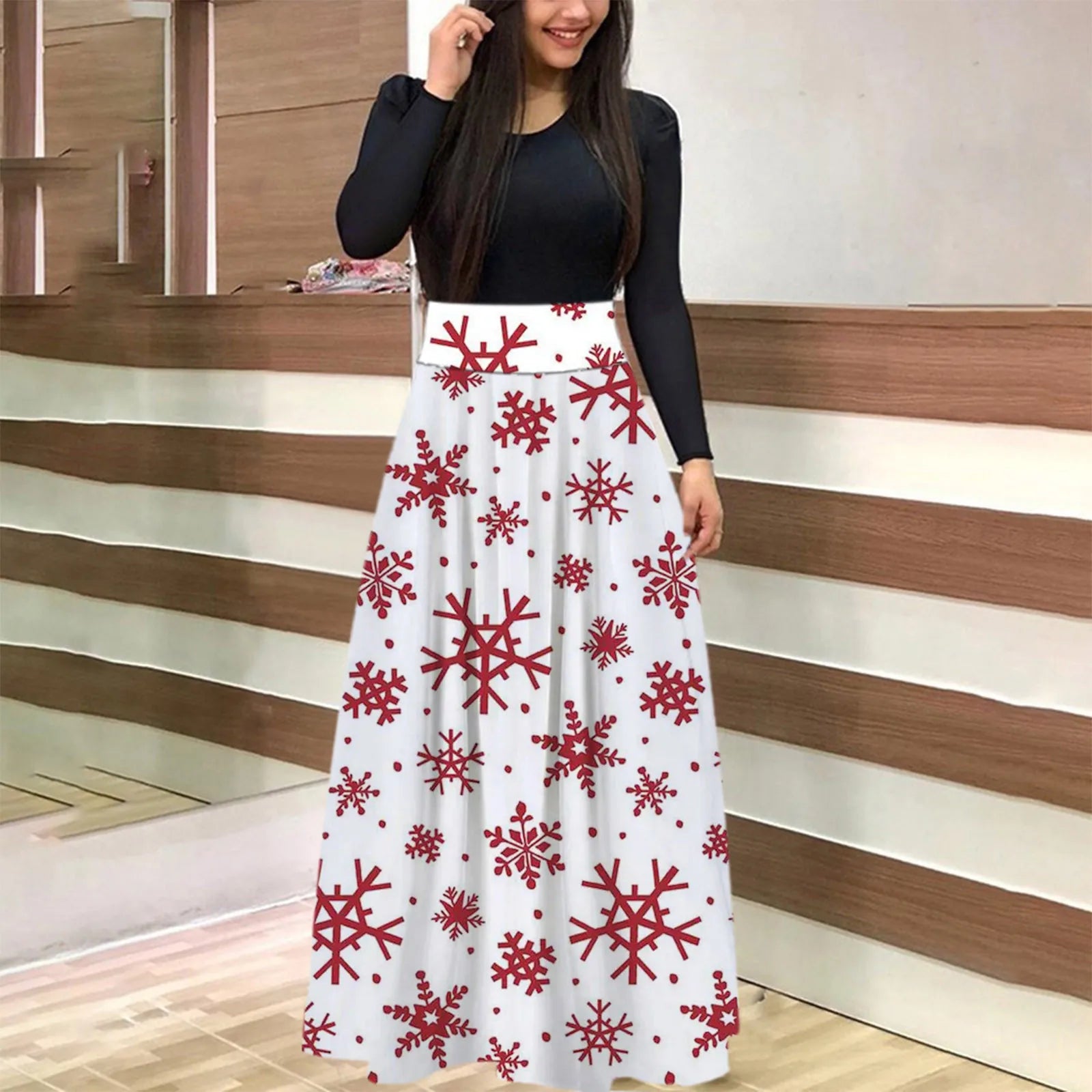 Elegant Dress For Women Christmas Printed Fall Holiday Xmas Long Sleeve Tree Dress Women Party Slim Fit Casual Dress Maxi Dress Milanni Fashion   