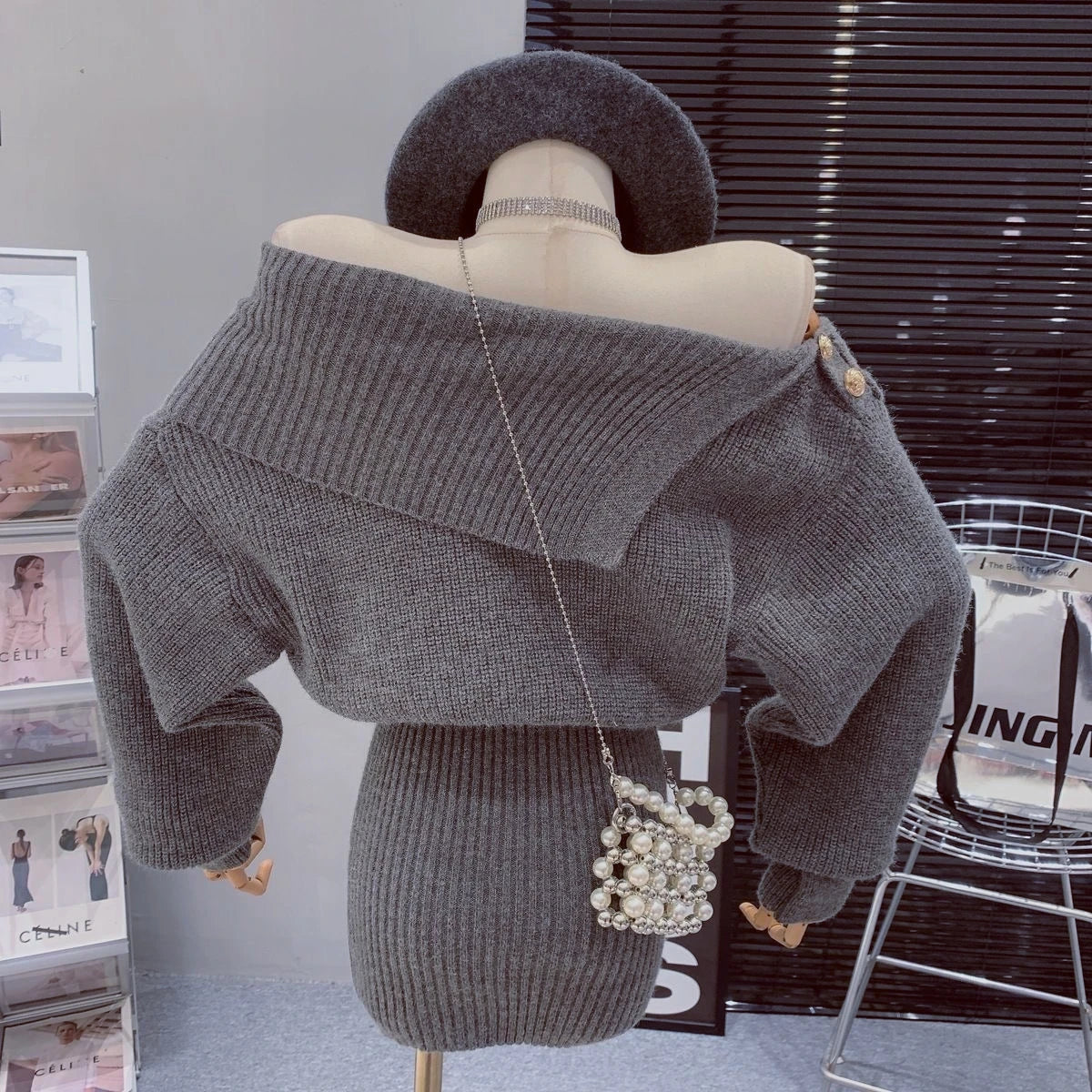 Off Shoulder Knit Sweater Long Sleeve Sexy Mini Dress for Women Stylish and Chic Perfect for Any Occasion Milanni Fashion