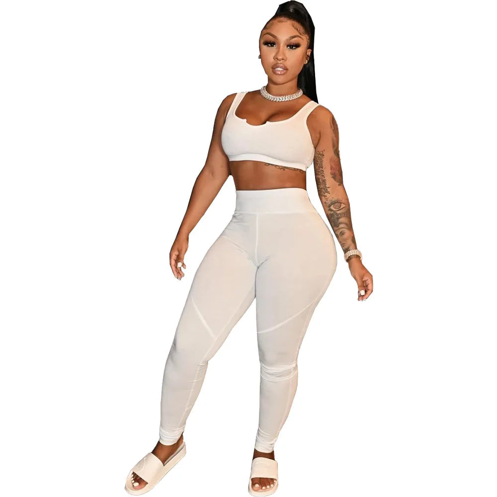 Vest Crop Top and Pants Set Gym Clothes Fitness Tracksuit Stylish Activewear for Women Workout Wear Milanni Fashion White S