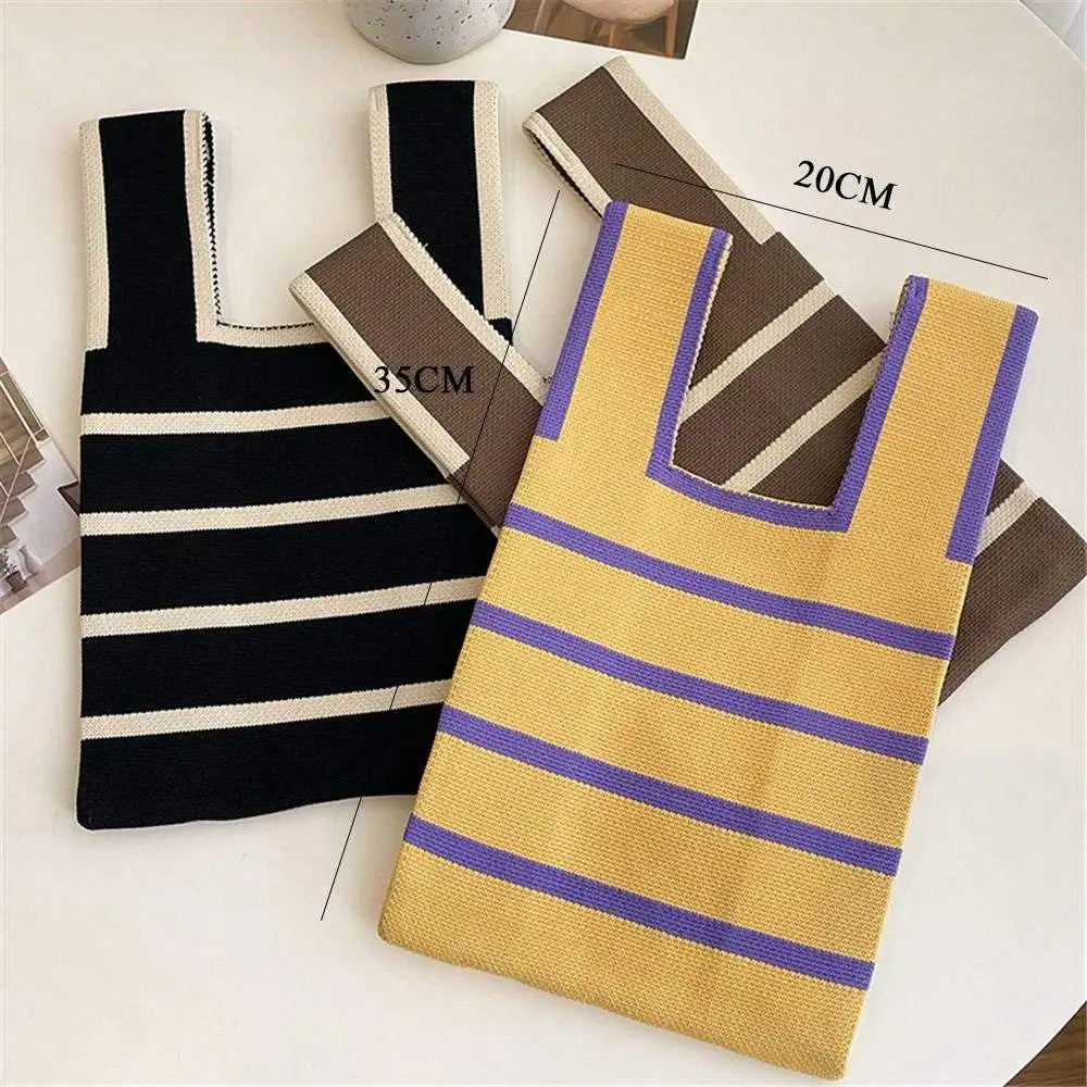 Casual Shopping Stripe Knit Tote Bag High Quality Eco-Friendly Fashionable Reusable Handbag Milanni Fashion