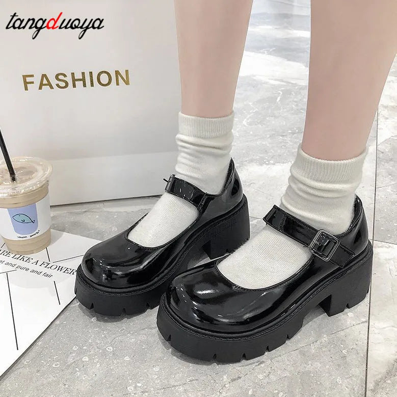 Mary Janes Platform Shoes Women's Vintage College Style Lolita Shoes Girls Black High Heel Shoes Milanni Fashion