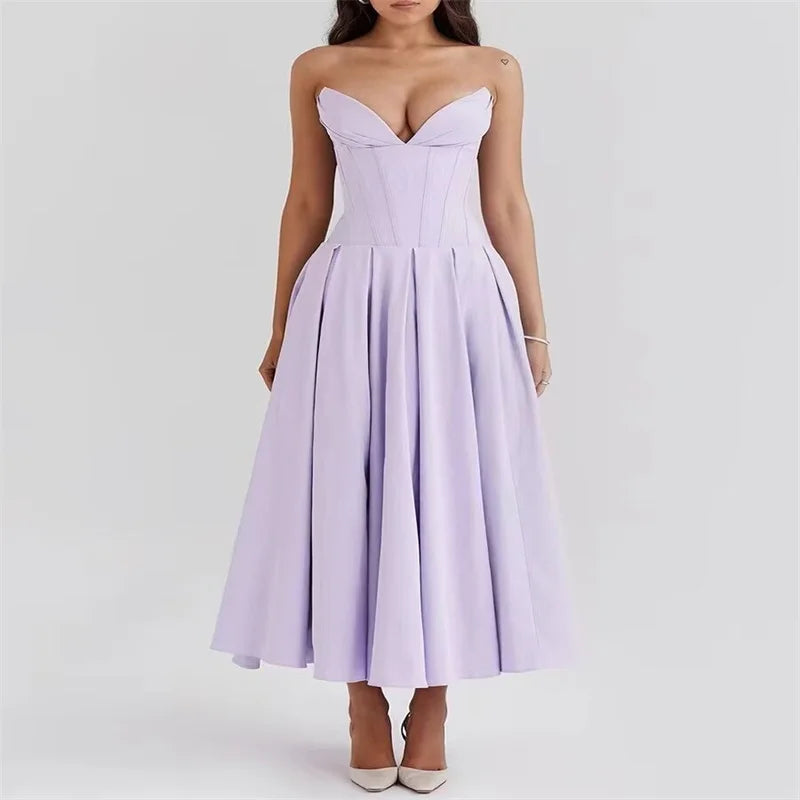 Sexy Tube Top Fishbone Waist Slimming Dress Fashionable High-End Temperament Long Skirt Maxi Dress Milanni Fashion   