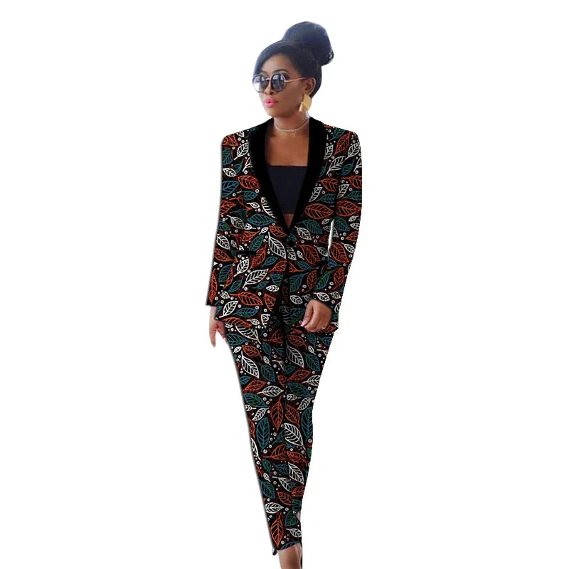 Women's Traditional Handmade Cutting Female Blazer + Pant Colorful Print African Wedding Outfit  Milanni Fashion 8 4XL 