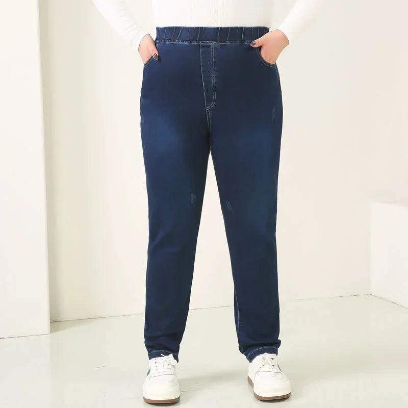 Elastic High-Waisted Pencil Jeans for Women Spring Autumn Denim Pants Comfortable Large Trousers Milanni Fashion