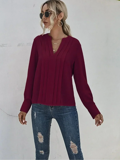 Josephine | Elegant pleated V-neck blouse with graceful feminine drape