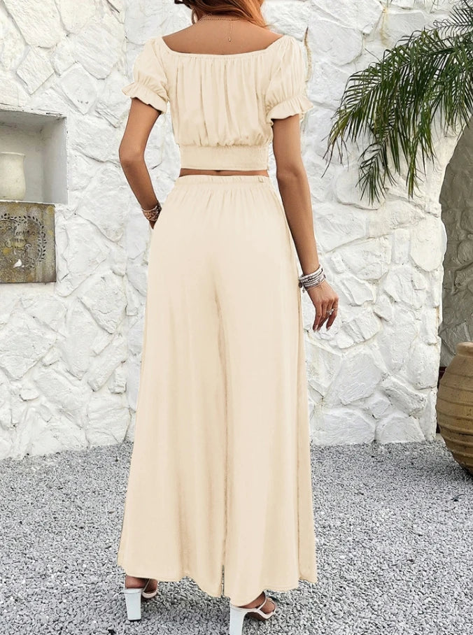 Sexy Elegant Temperament Solid Color Crop Top Wide Leg Pant Set Fashion 2024 Outfit  Milanni Fashion   