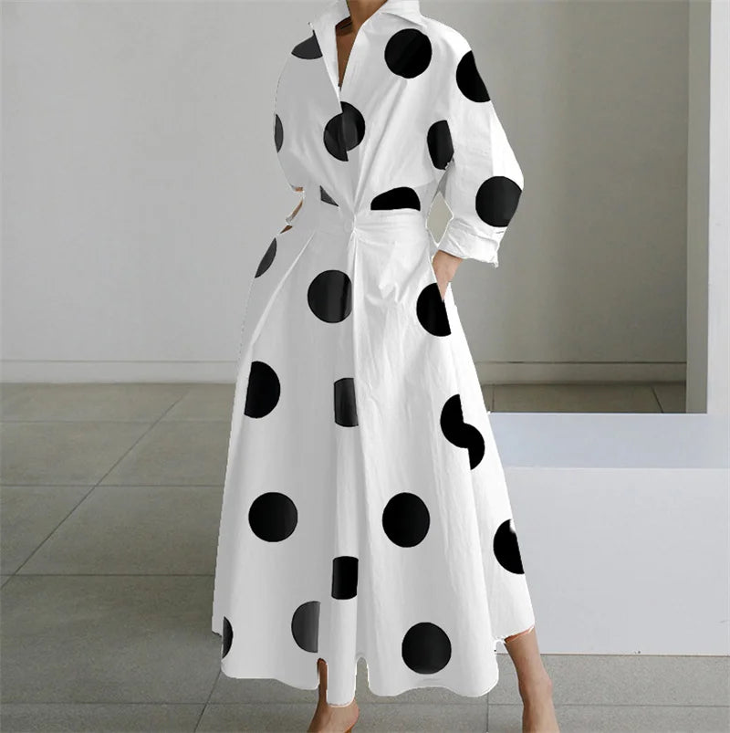 Women Autumn Dress Long Sleeve Dot Print Elegant Maxi Dress Maxi Dress Milanni Fashion ST23129 White Dot M 