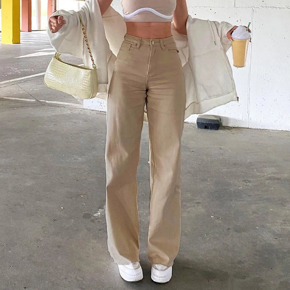 Casual High Waist Jeans Vintage Streetwear 90s Straight Pants for Women Trendy Retro Fashion Bottoms Milanni Fashion Khaki M CHINA