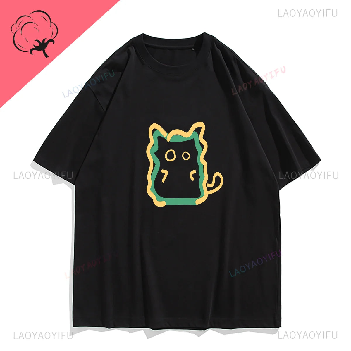 Cute Cat Kawaii Print Top Short-Sleeve O-Neck Women T-Shirt Breathable Graphic Cotton Tee Milanni Fashion Black XL