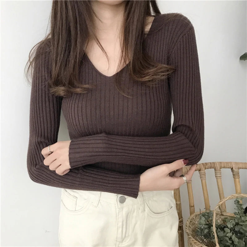 V-Neck Knitted Sweater Slim Fit Winter Pullover Top for Women Stylish and Cozy Casual Wear Milanni Fashion