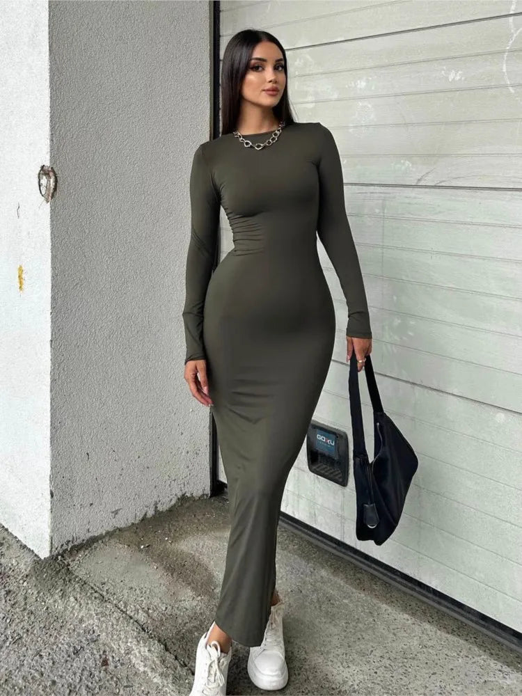 Classic Dress Round Neck Long-sleeved Elegant Dress For Women Tight-fitting Hip-hugging Slim Sexy Long Dress Midi Dress Milanni Fashion   